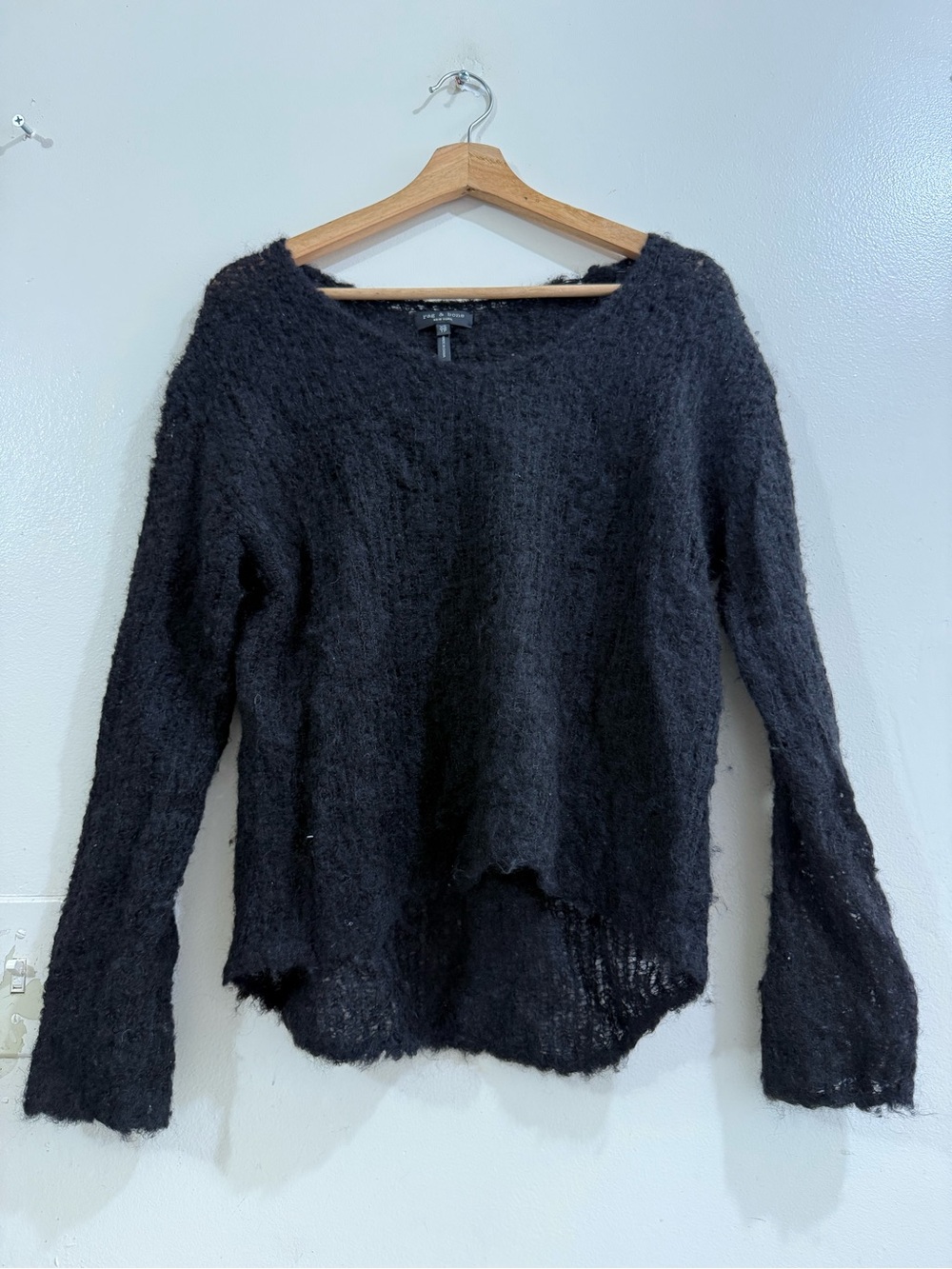 rag & bone Black Fuzzy Scoop-Neck Pullover